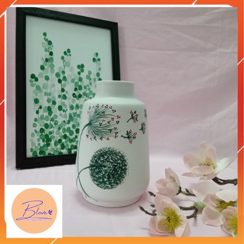 Bình hoa bồ công anh-Lọ hoa gốm sứ vuốt tay vẽ họa tiết thủ công derco trang trí cực xinh