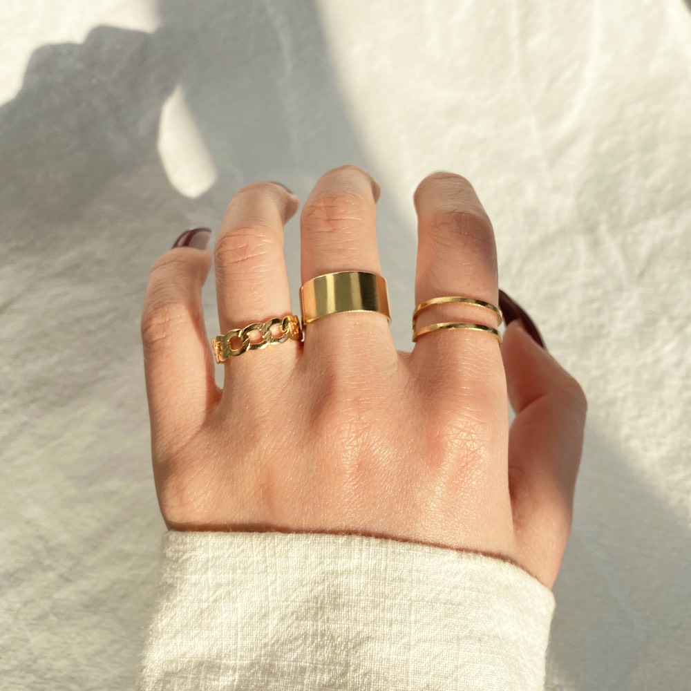 Bộ Nhẫn Thiết Kế Đơn Giản Tùy Chỉnh Kích Thước Vừa Mọi Size Tay Unisex Nam Nữ Phong Cách Cool Ngầu