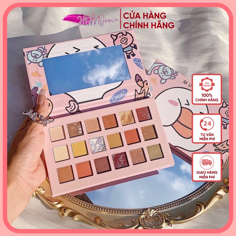 Bảng mắt Vịt Vàng lucky duck 18 màu tone thời thượng hot trend MugeLeen có nhũ sáng - phấn mắt 18 ô Muge Leen mẫu mới