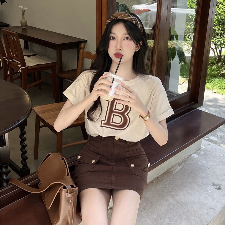 Áo thun T-shirt cổ tròn tay ngắn in hình chữ cái thời trang mùa hè mới 2022 phong cách