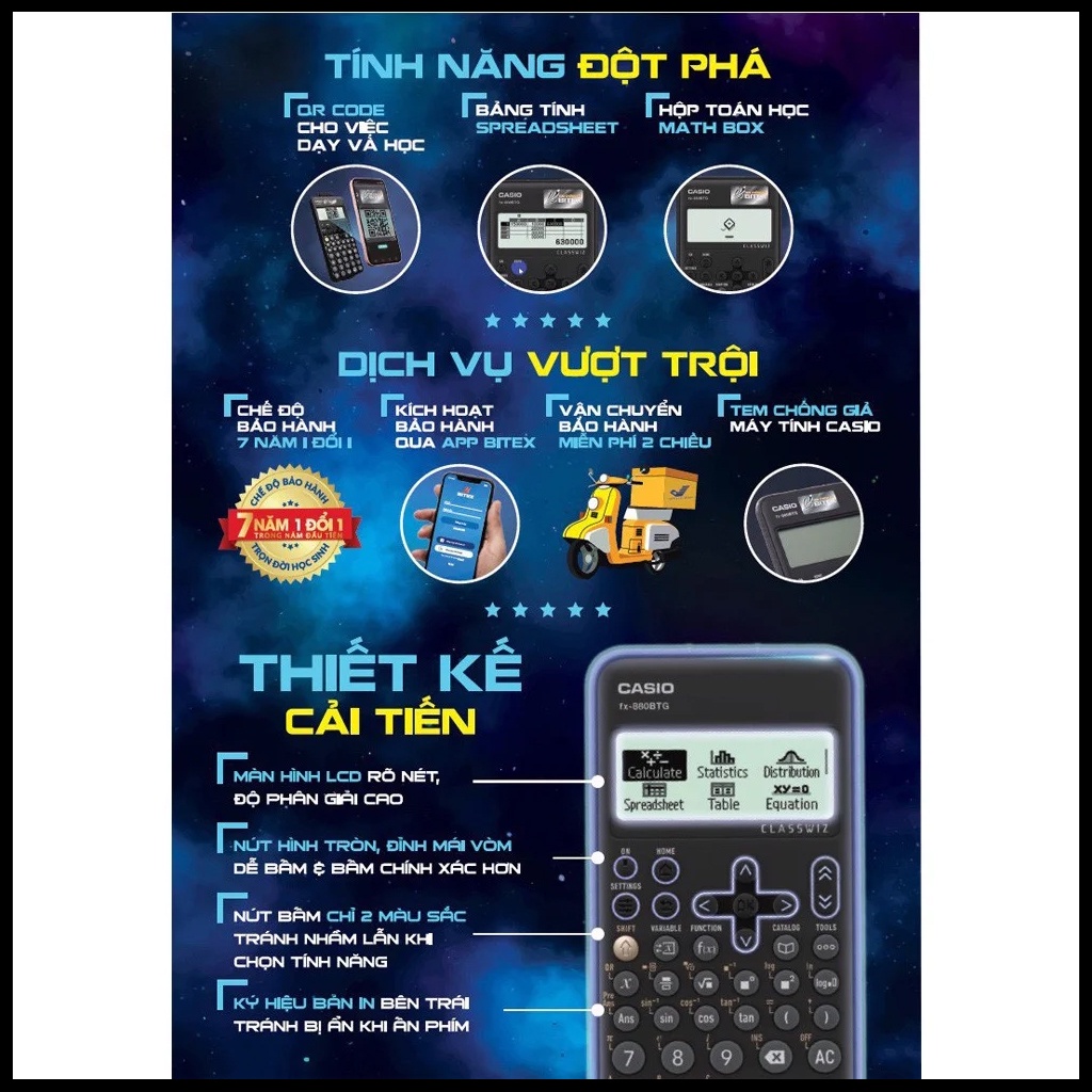 Máy Tính Casio Fx-880BTG - Máy Tính Cầm Tay Số 1 Thế Giới Bảo Hành Trọn Đời Học Sinh Được Mang Vào Phòng Thi