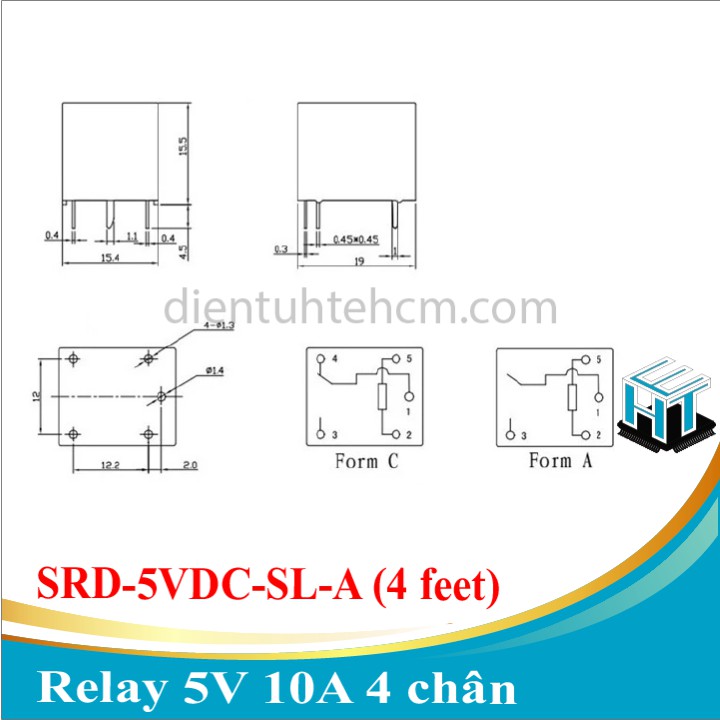 Relay 5V 10A 4 chân SRD-5VDC-SL-A hàng chuẩn SONGLE