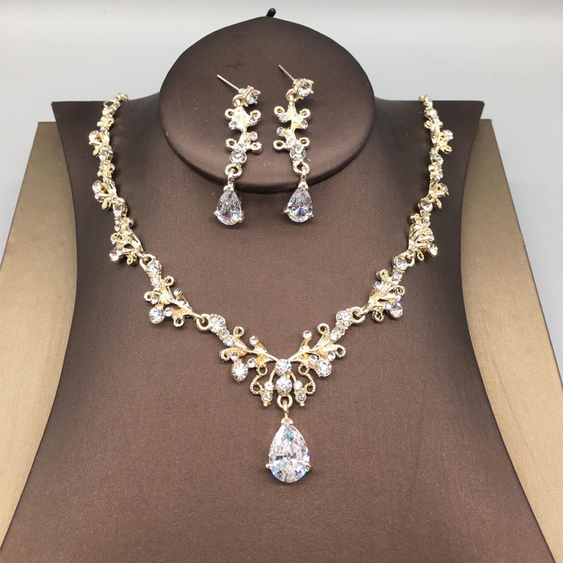 Bộ Vòng cổ + Bông Tai Đính Đá Đơn Giản Ngọt Ngào Thời Trang Hàn Quốc