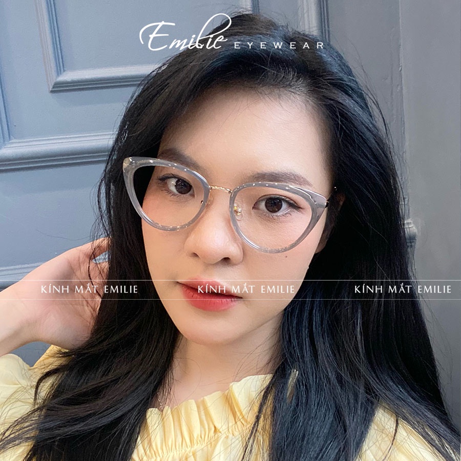 Gọng kính mắt mèo kim loại kết hợp nhựa cao cấp Kính mắt Emilie phụ kiện thời trang 87007