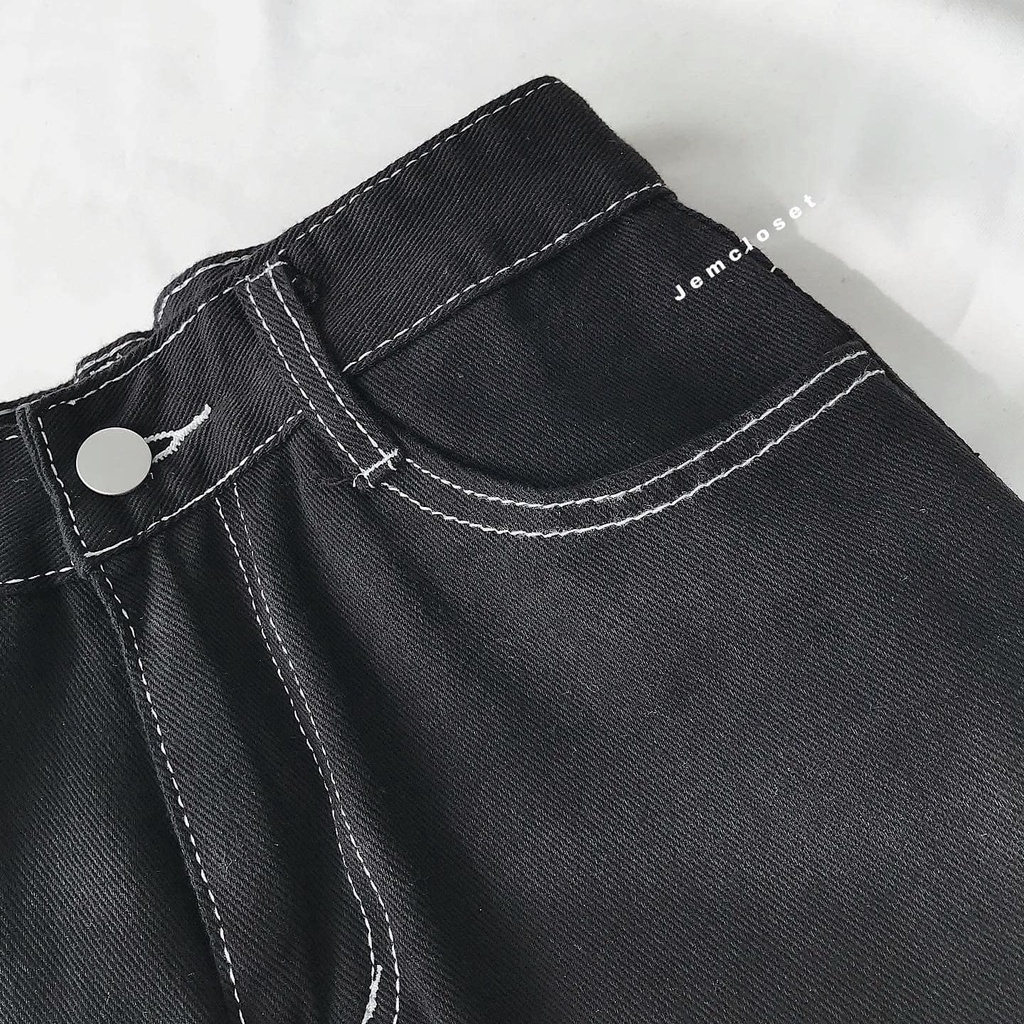 Quần Jeans Nữ Ống Đứng JEM CLOSET Cá Tính Quần Bò Ống Rộng JEON Chỉ Viền Style Năng Động Có Ba Màu Be Trắng Đen 2729