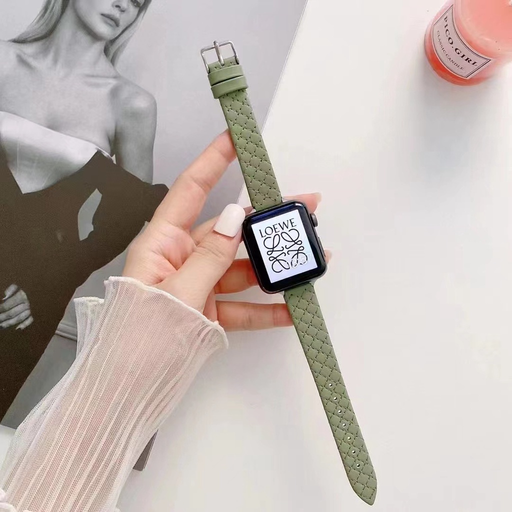 Dây Đeo Bằng Da Mỏng Đính Kim Cương Chất Lượng Cao Cho Đồng Hồ Apple Watch 38mm 42mm 5 4 3 2 Correa 40mm 7 6Se Band 40mm 44mm 41mm 45mm