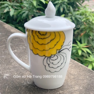 Cốc sứ Bát Tràng cao cấp vẽ hoa vàng