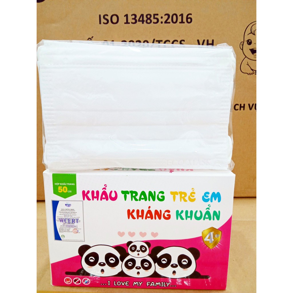 [SỈ GIÁ TỐT]  KHẨU TRANG Y TẾ EM BÉ CAO CẤP KHÁNG KHUẨN 4 LỚP ECOMASK (HỘP 50 CÁI) SẴN 3 MÀU