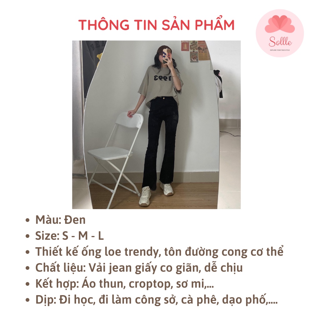 𝗦𝗔𝗟𝗘 Quần bò jean giấy ống loe co giãn ôm body nâng mông tôn dáng đẹp đen trơn Hàn Quốc Sollle QDJ004