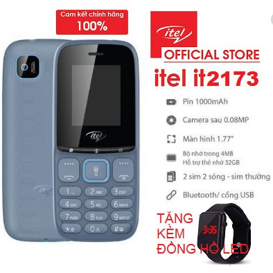 ĐIỆN THOẠI 2 SIM ITEL it2173 PIN BỀN GIÁ RẺ TẶNG KÈM ĐỒNG HỒ LED CHÍNH HÃNG BẢO HÀNH 12 THÁNG