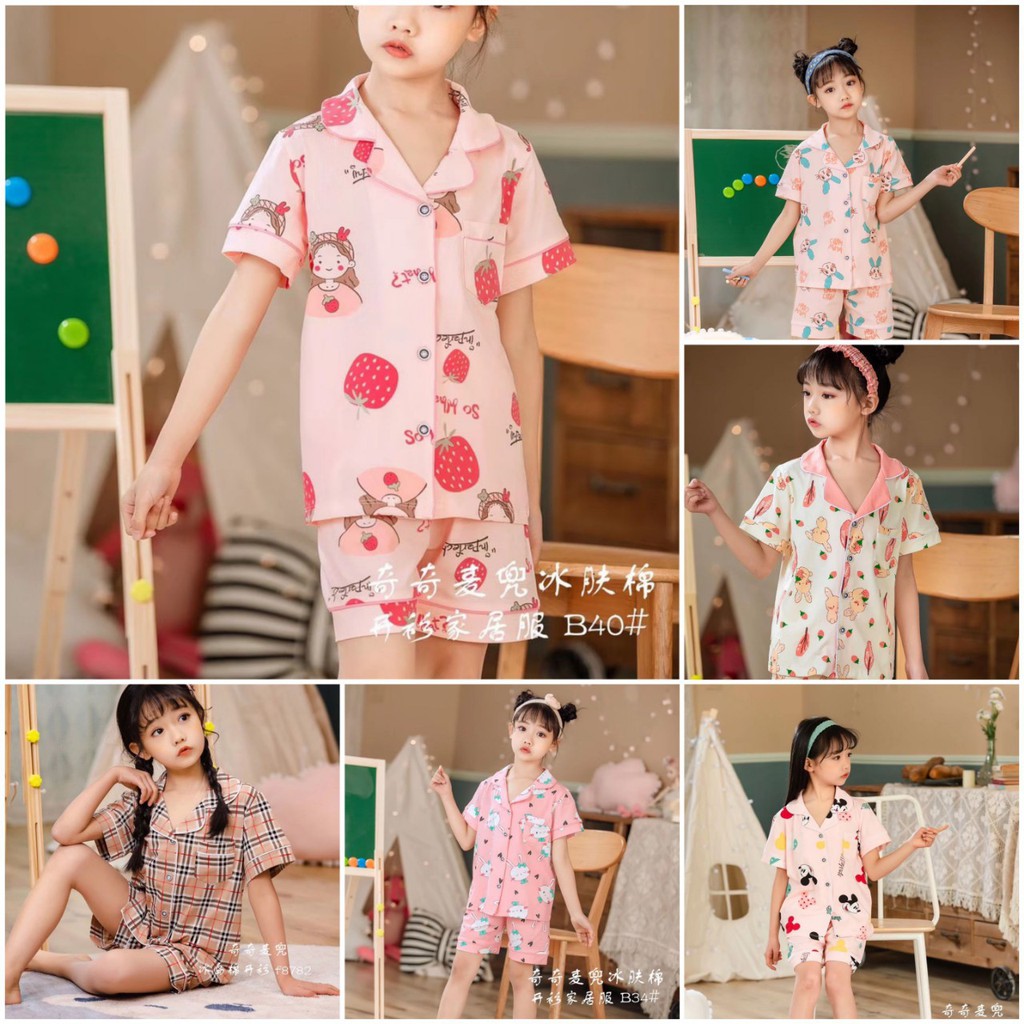 Bộ Pijama cộc tay in hình xuất Hàn gái 7-14 tuổi