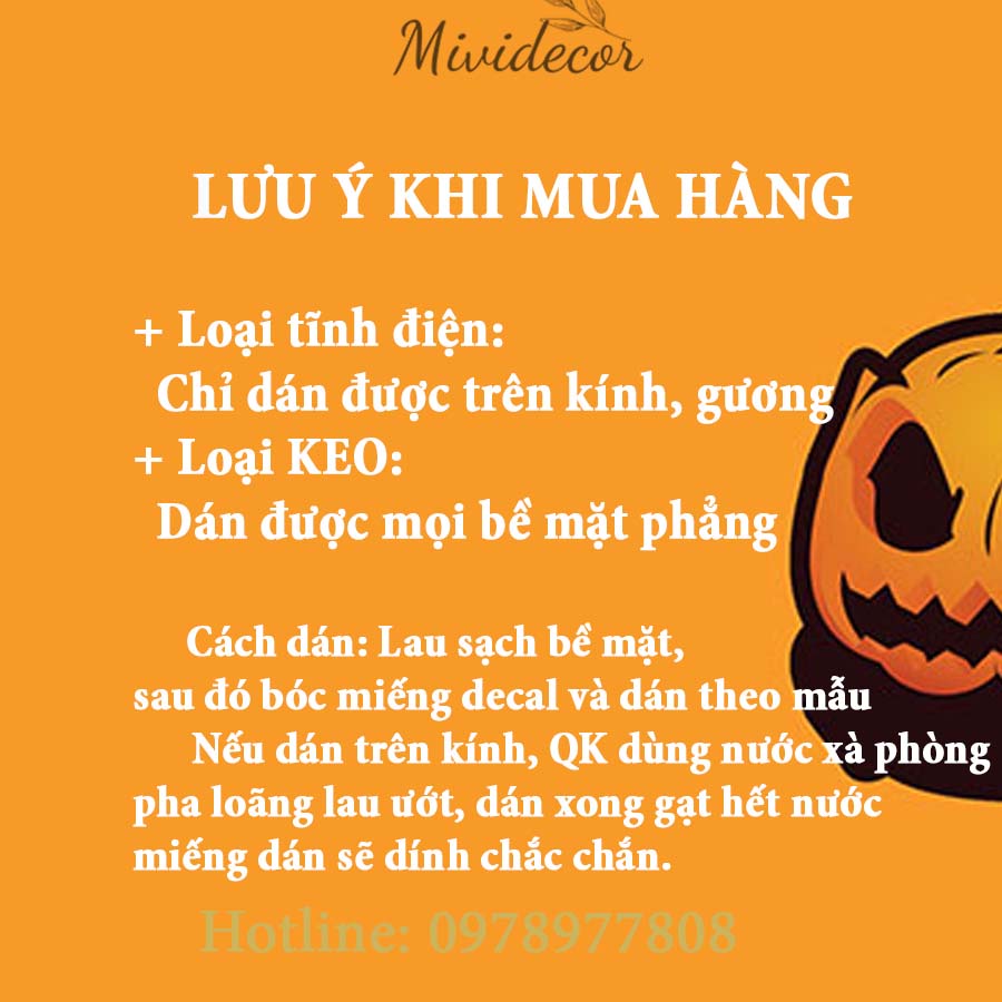 Decal Halloween trang trí lễ hội Halloween nhìn được 2 mặt tổng hợp đủ mẫu mới