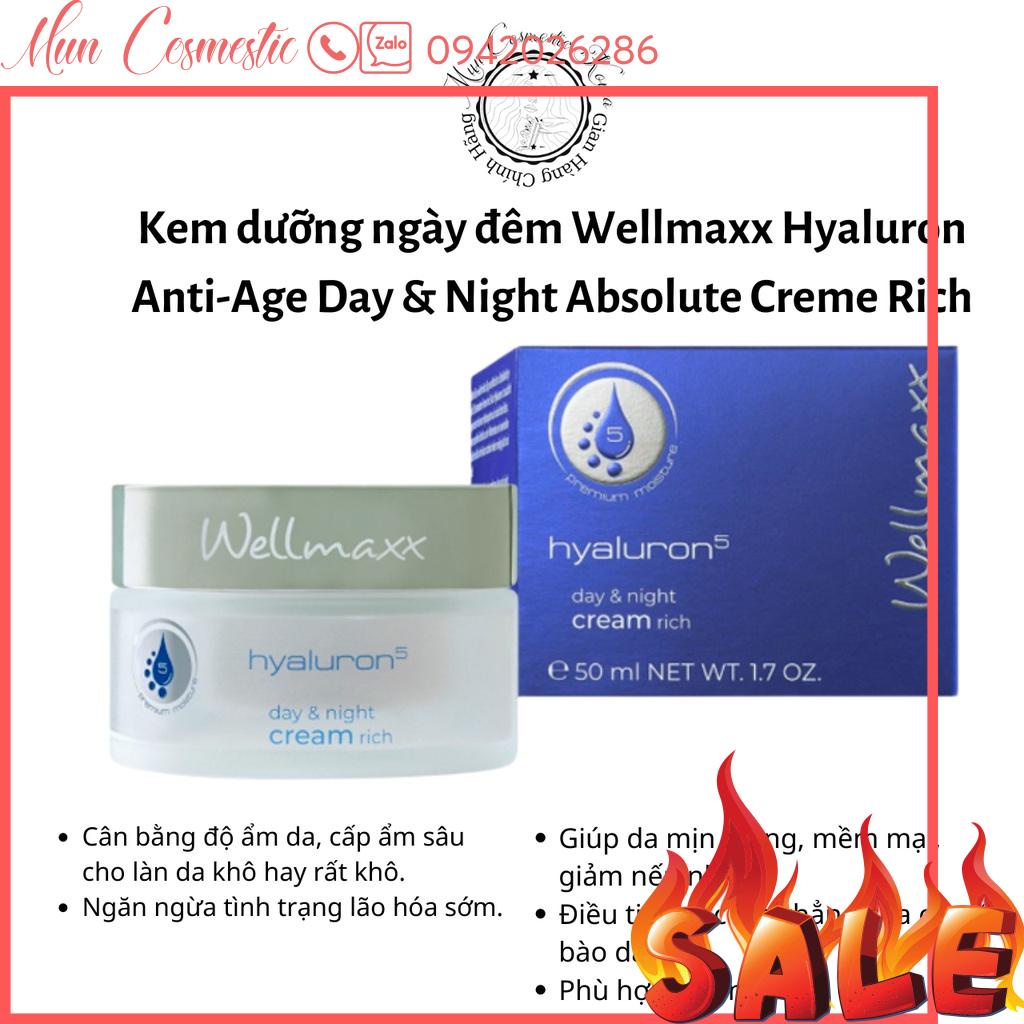 Kem dưỡng ẩm ngày đêm Wellmaxx Hyaluron Anti-Age Day & Night Absolute Creme Rich- cấp ẩm sâu 4 lần cho da khô