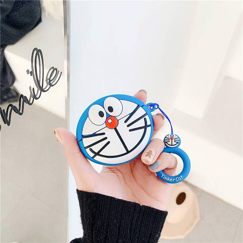 Vỏ Bảo Vệ Hộp Sạc Tai Nghe Airpods Pro 1 2 Bằng Silicon Mềm Hình Mèo Máy Doraemon 3D Dễ Thương