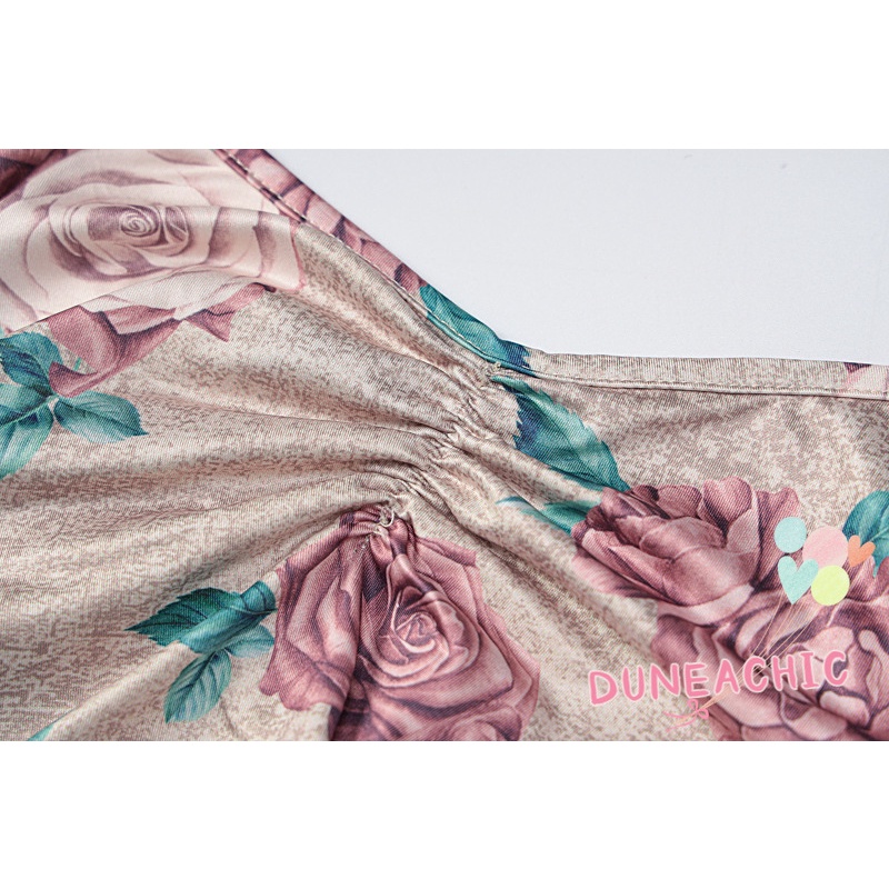 DUNEA Đầm Hai Dây Hở Lưng In Hoa Xinh Xắn Cho Nữ