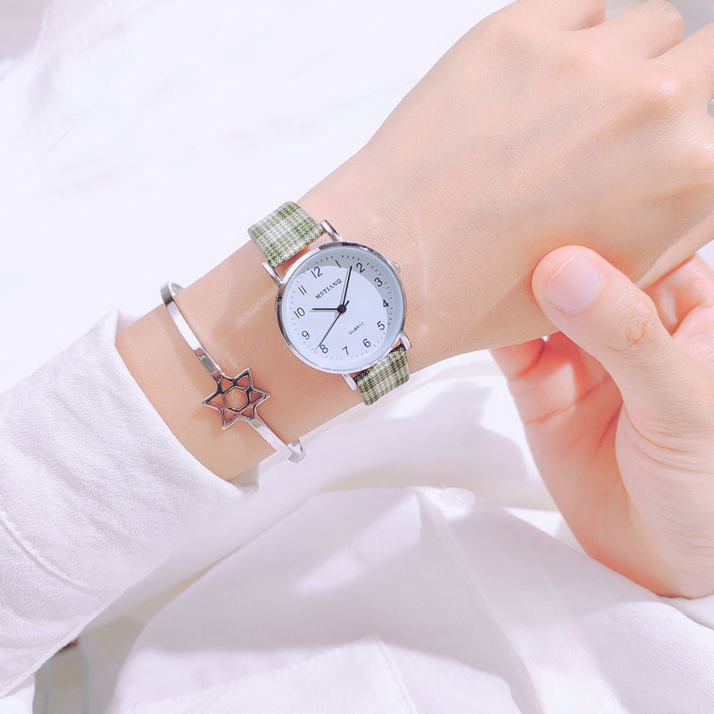 Đồng hồ thời trang nữ Mstianq MC01 dây da sọc ca rô đơn giản, xu hướng mới, phong cách Hàn Quốc