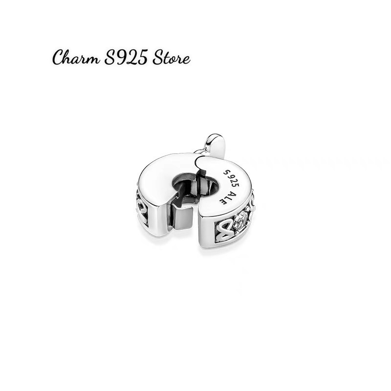 CHARM PAN ALE KHOÁ CHẶN ĐÍNH ĐÁ TIM BẠC S925 CAO CẤP