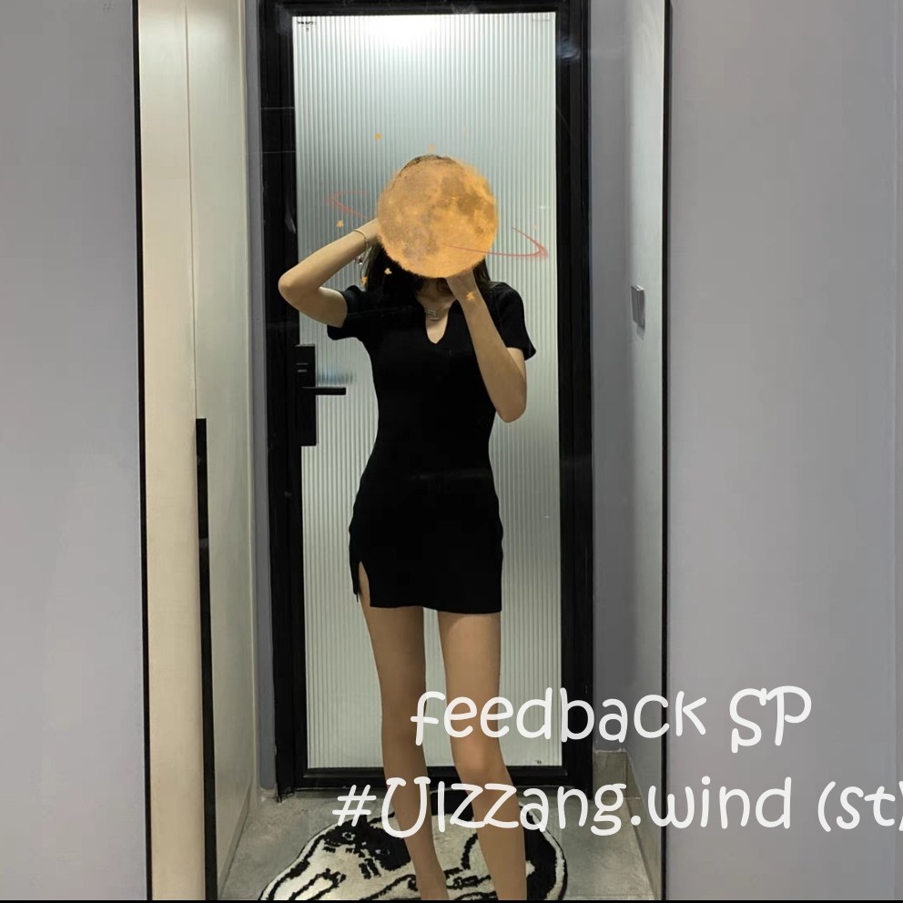 Đầm len body có cổ xẻ tà Ulzzang basic