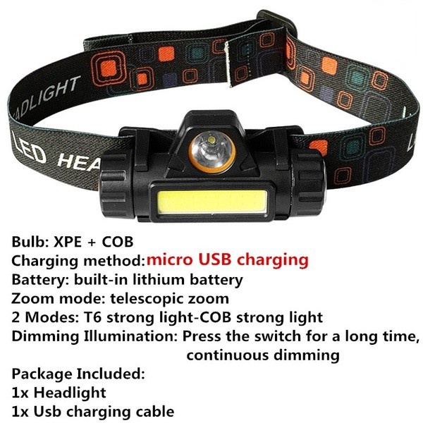 Đèn Pha XPE COB 12,000 lm Chống Thấm Nước Có Thể Sạc Lại Bằng Cổng USB