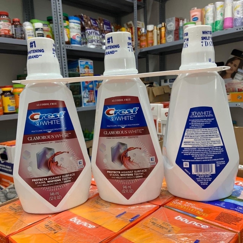 NƯỚC SÚC MIỆNG CREST 3D WHITE GLAMOROUS WHITE ALCOHOL FREE FRESH MINT / ARCTIC 946ml