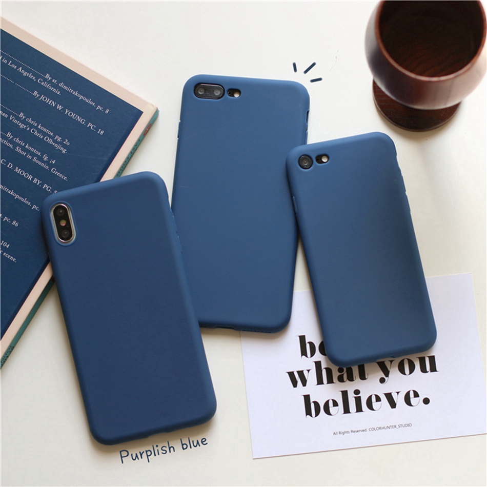 iPhone 12 Mini 11 Pro Max XS XR 8 7 6 6s Plus SE 2020 Ốp điện thoại TPU silicon mềm màu xanh navy cho