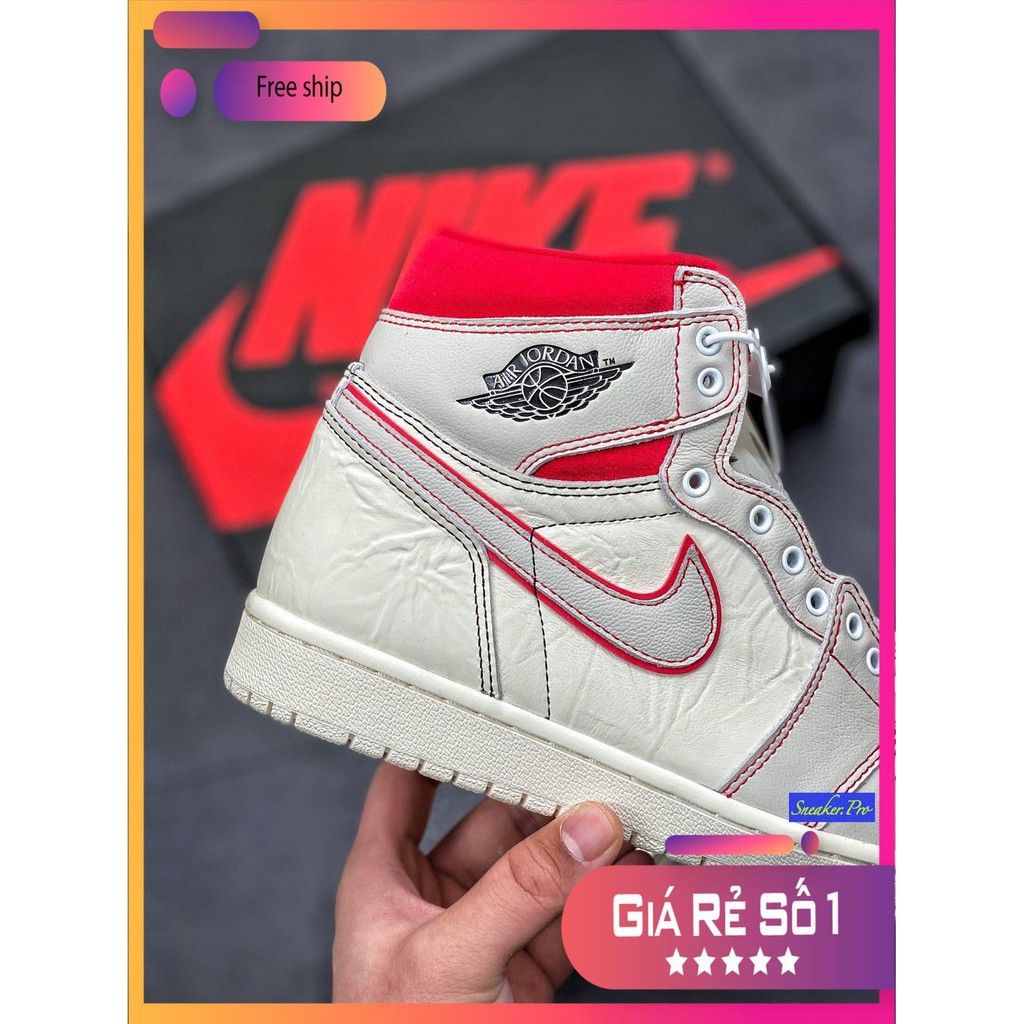 Giày thể thao sneaker AIR JORDAN 1 cao cổ trắng viền đỏ siêu đẹp dành cho nam và nữ