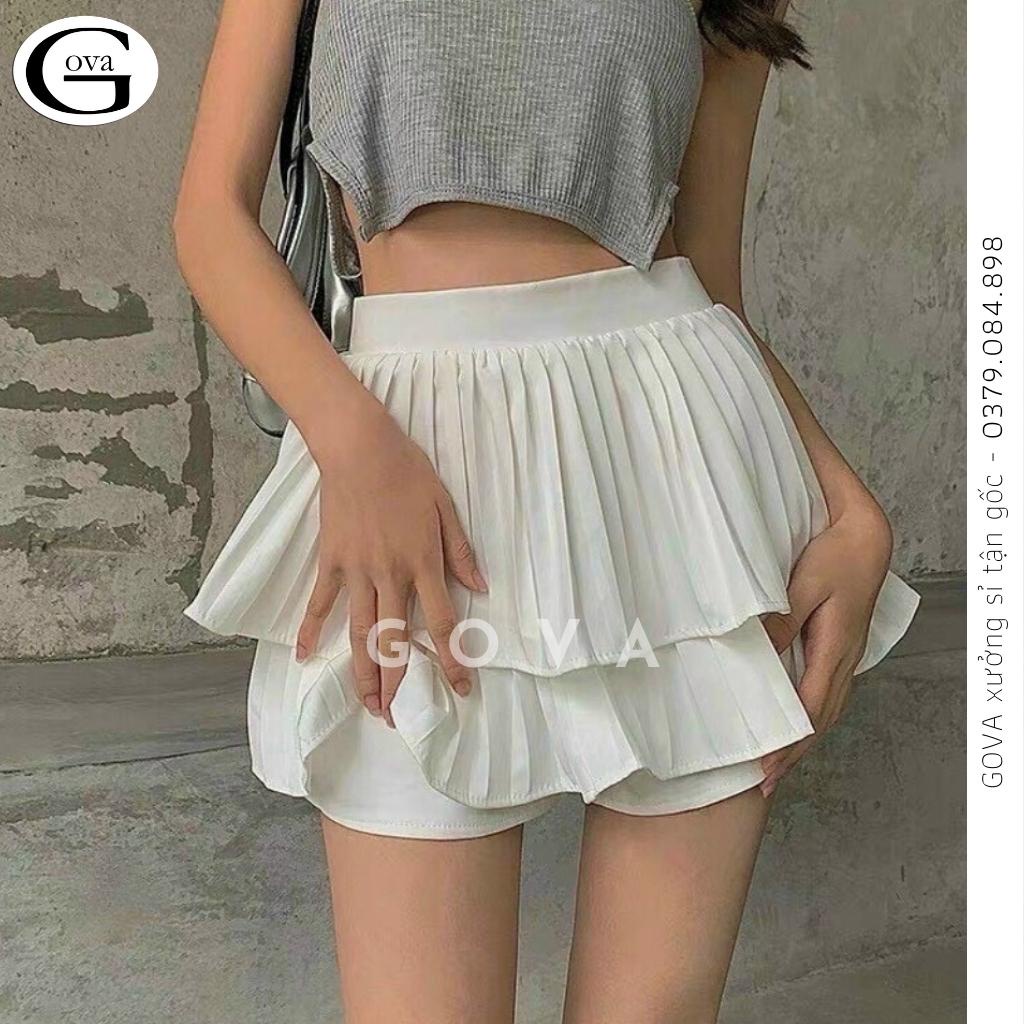 Chân Váy XẾP LY 2 TẦNG Phồng Ngắn Dáng Xòe Lưng Cạp Cao Có Lót Trong Cao Cấp GOVA