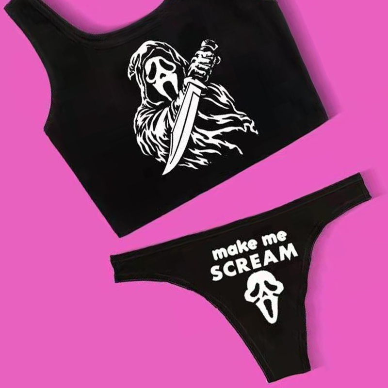 Bộ Đồ Bơi Bikini Hai Mảnh In Họa Tiết Bộ Xương Cổ Điển Dành Cho Nữ