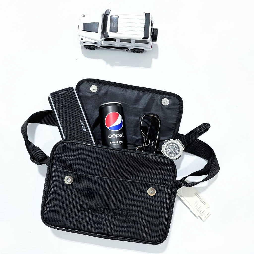 Túi đeo chéo, cặp đựng Ipad Lacoste classic, form ngang chống thấm nước, hàng VNXK cao cấp