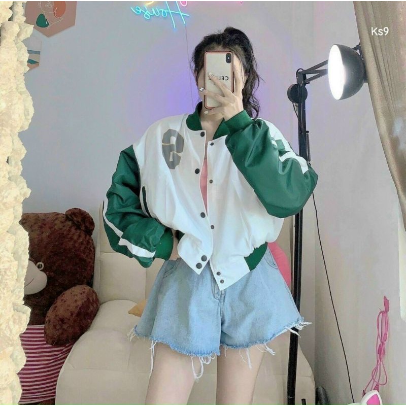 Khoác bomber tay phối dáng lửng form rộng cánh dơi