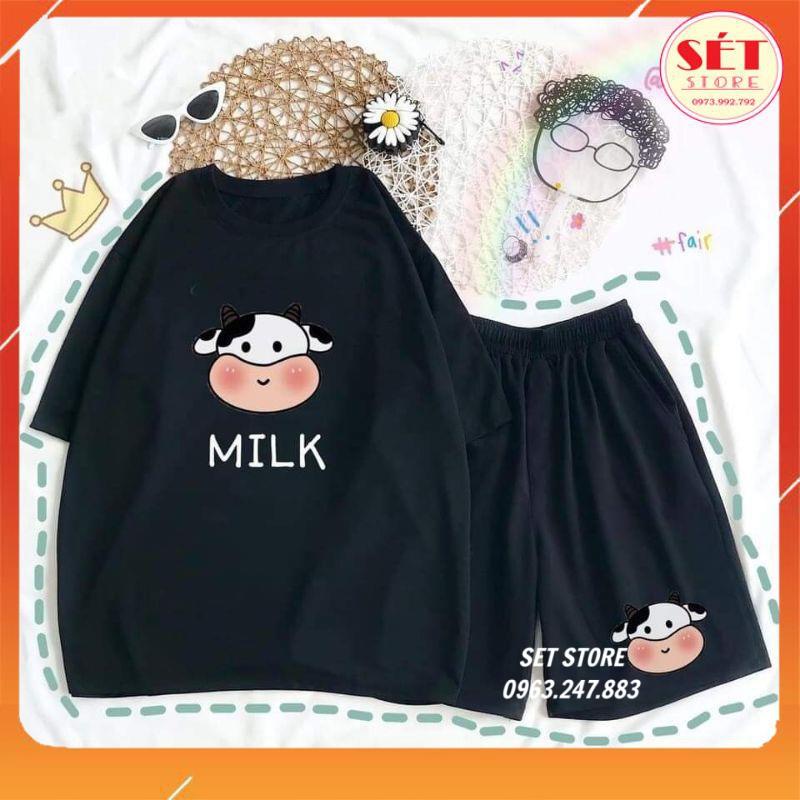 Set đồ nữ áo bò sữa unisex + quần đùi - 3 màu Đen,Trắng,Loang sữa SB133