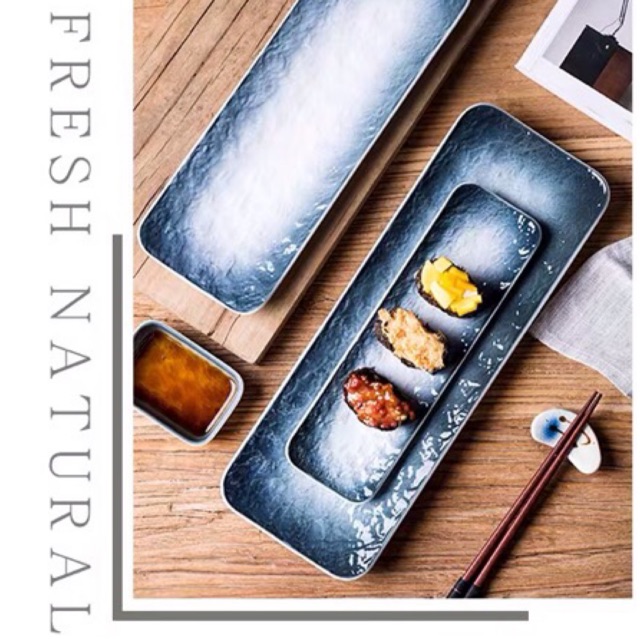 Link tách lẻ set bát đĩa sứ vân đá sóng nước xanh đĩa bít tết, salat đồ Âu cao cấp