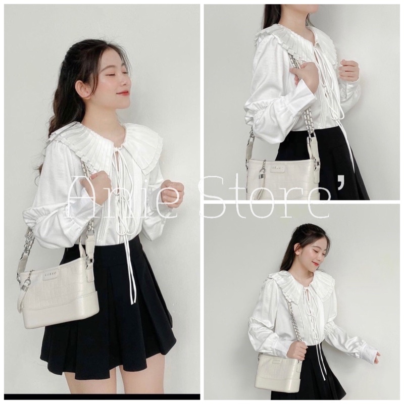 Áo Sơ Mi Nữ Cổ Xếp Ly Dây Buộc 🦋 Áo Somi Lụa Trắng Nữ Cổ Bèo Dài Tay 🦋