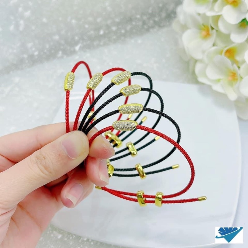 Vòng tay nữ THJ - Vòng tay chỉ đỏ hạt gạo nạm đá may mắn , thần tài chuẩn bạc ta
