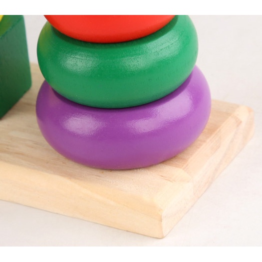 Đồ chơi gỗ xếp hình tháp cầu vồng 3 trụ rèn luyện phát triển tư duy quan sát khéo léo cho bé từ 1 - 3 tuổi
