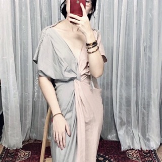 Đầm xoắn eo 2 màu - vải linen