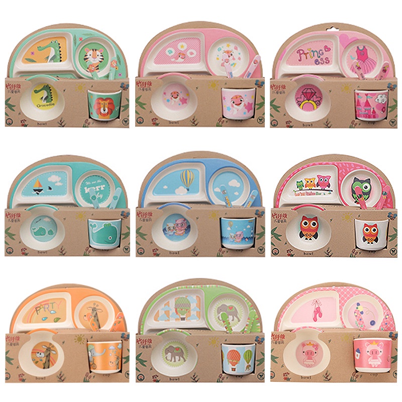 Set Bộ Chén Dĩa Ăn Dặm Sợi Tre Thiên Nhiên Cho Bé