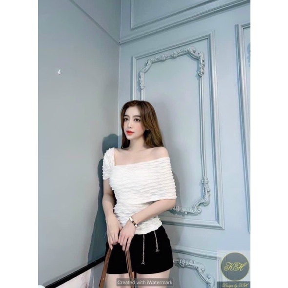Áo lệch vai thun nhăn bigsize Kim Ngân  50 đến 90 kg