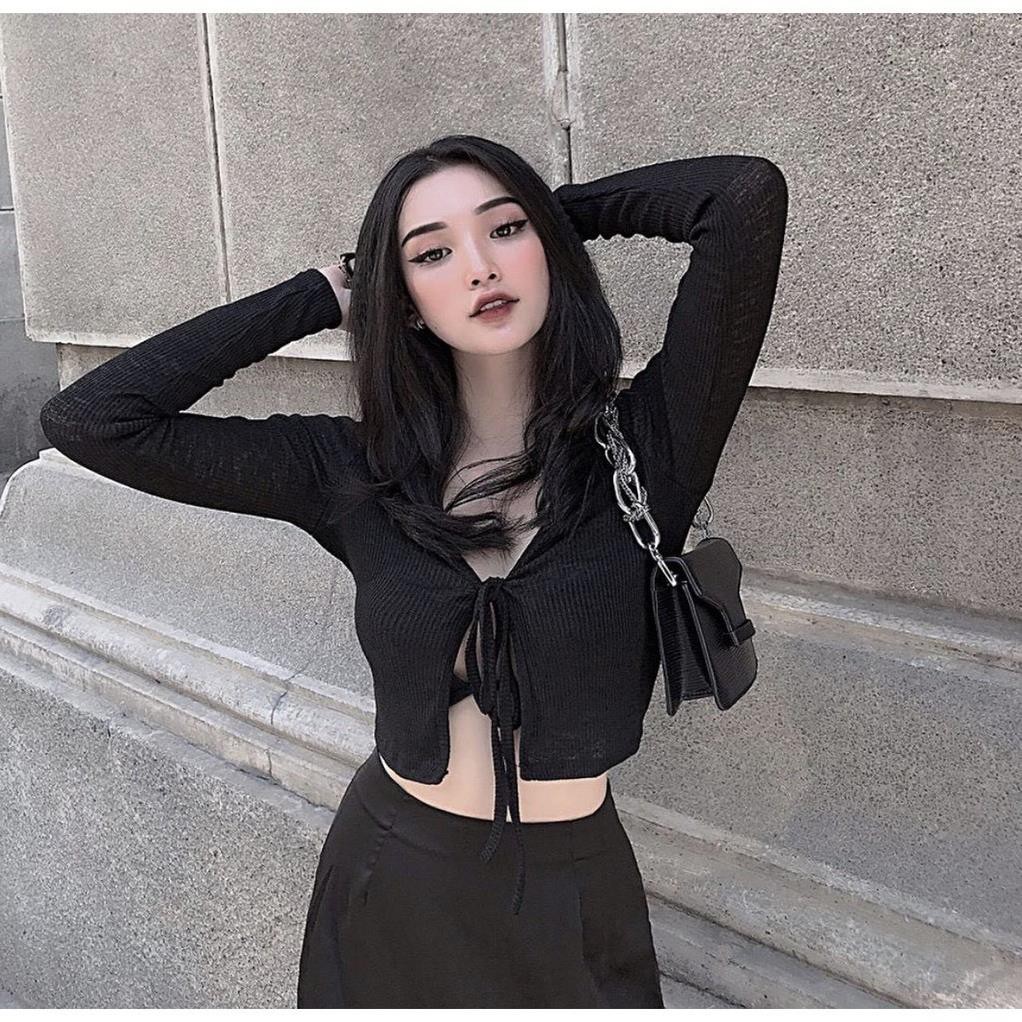áo khoác croptop tay dài cột dây, mẫu hot 2021 | BigBuy360 - bigbuy360.vn