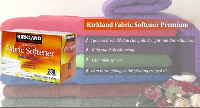 Giấy thơm quần áo Kirkland Fabric Softener 250 tờ Mỹ