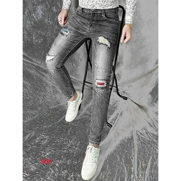 Quần bò nam rách nhỏ siêu đẹp vải jean co giãn kiểu dáng cá tính ms 9065