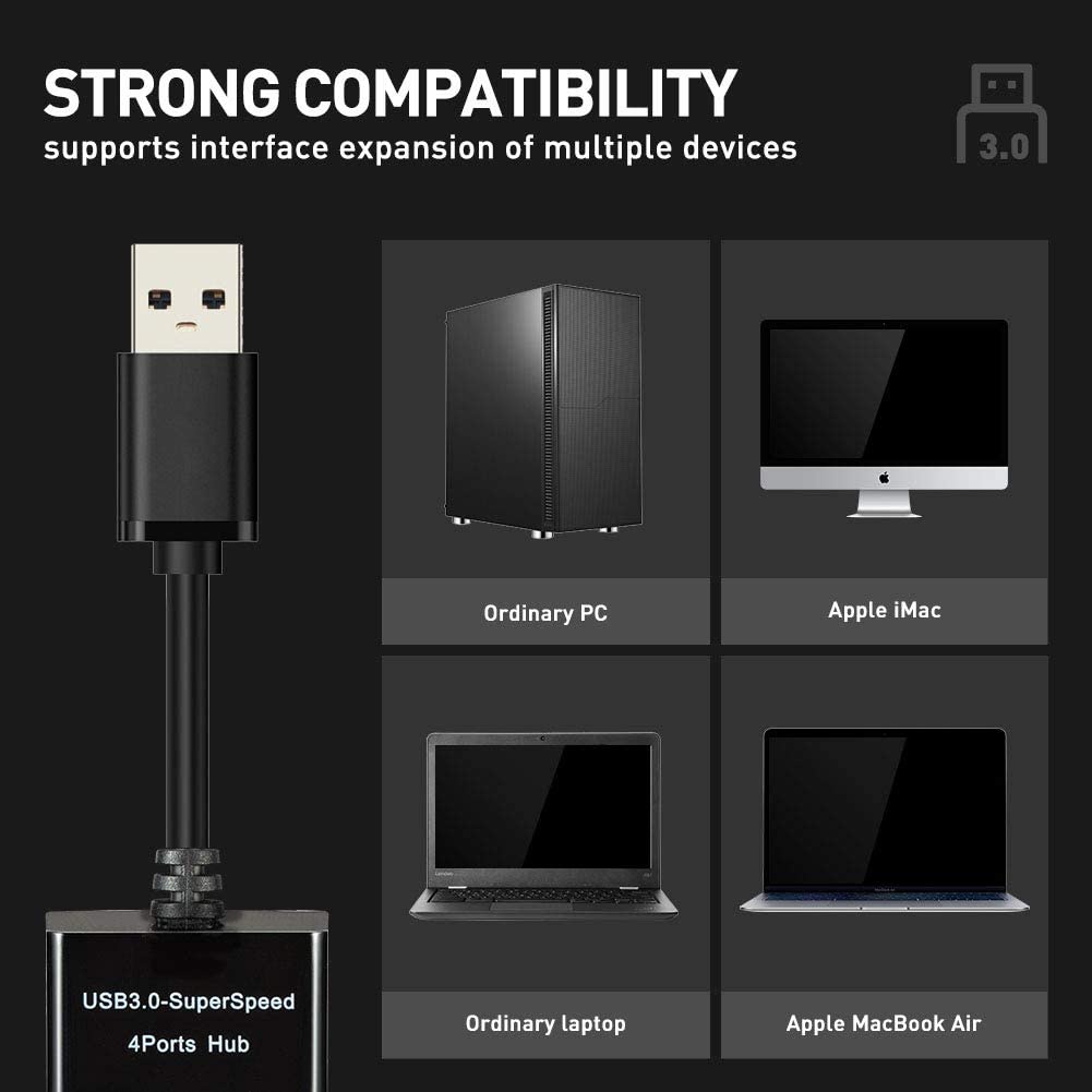 Bộ Chia 4 Cổng USB 2.0 3.0 Tốc Độ Cao Cho Máy Tính Bàn Mac Laptop Notebook