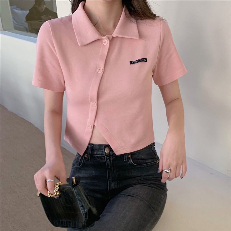 Áo Sơ Mi Ngắn Tay Cổ Bẻ Phong Cách Hong Kong Thời Trang Nữ