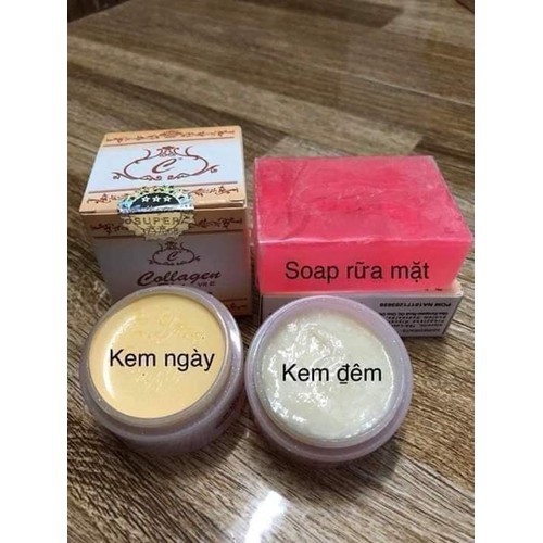 OMBO 10 Bộ Kem ngày đêm và soap collagen vit e plus