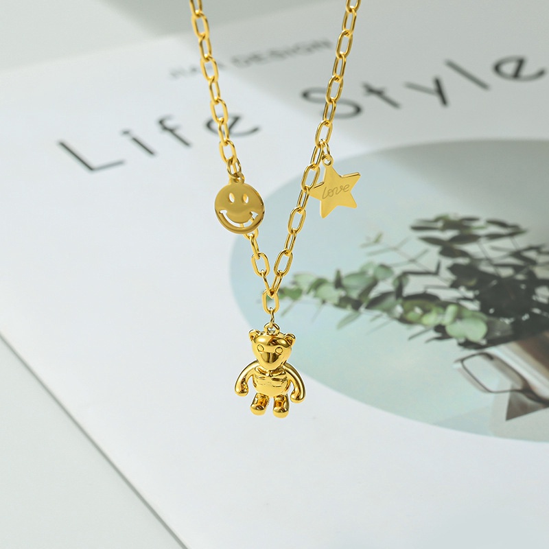 Dây chuyền bằng thép titan 18K hình mặt cười trái tim phong cách âu mỹ cá tính không gây dị ứng dễ phối đồ cho nữ