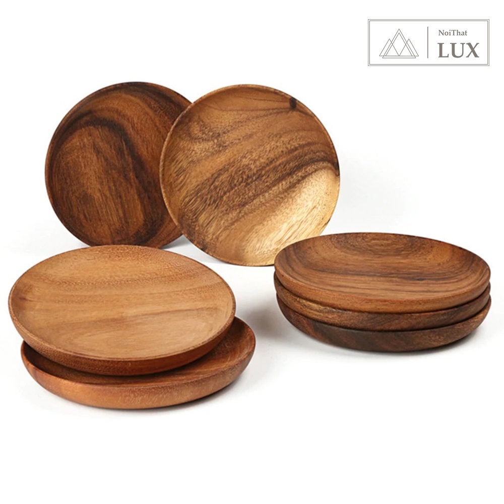 Khay gỗ decor tự nhiên, lót ly hình tròn, nhiều kích thước, đĩa gỗ tiện nguyên khối, hàng Việt Nam