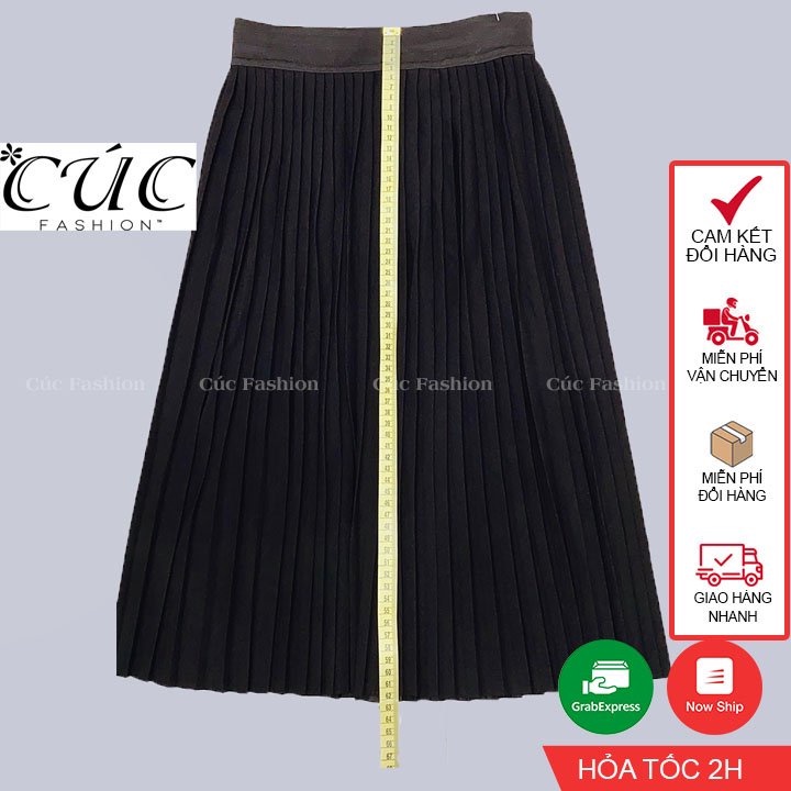 Chân váy xòe xếp li Cúc Fashion cao cấp dáng lửng công sở cạp cao chun co giãn dập ly xòe quạt thoải mái CV804