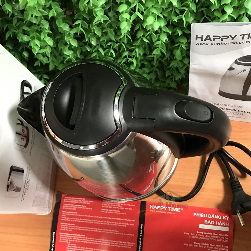 Ấm siêu tốc SUNHOUSE HappyTime HTD1081/1.8L công suất lớn đun nước siêu nhanh - inox 304 bền bỉ sáng bóng