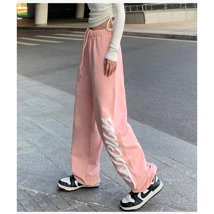 Quần Thể Thao Ống Rộng Lưng Cao In Họa Tiết Thời Trang Hàn Quốc Cho Nữ