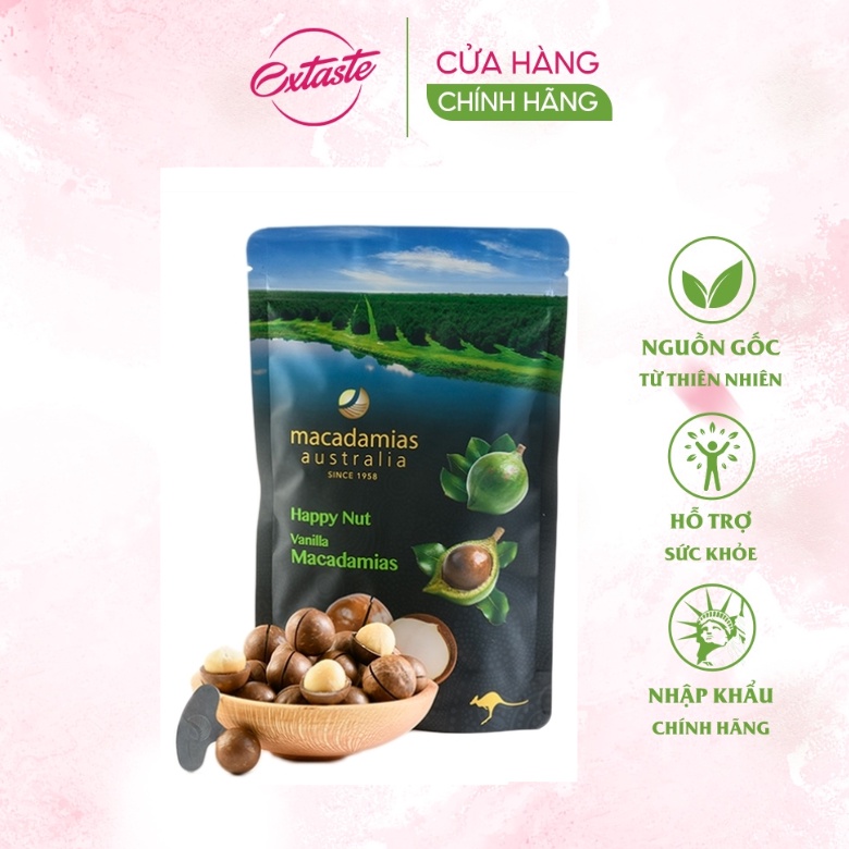 Hạt Maca hguyên vỏ Australia Happy Nut Vị Vanilla Macadamias Úc Healthy